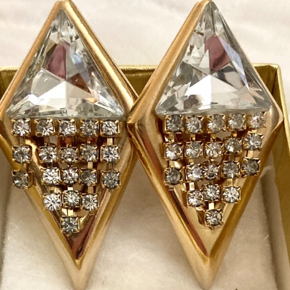 VTG RHINESTONE and Gold Metal Earrings
